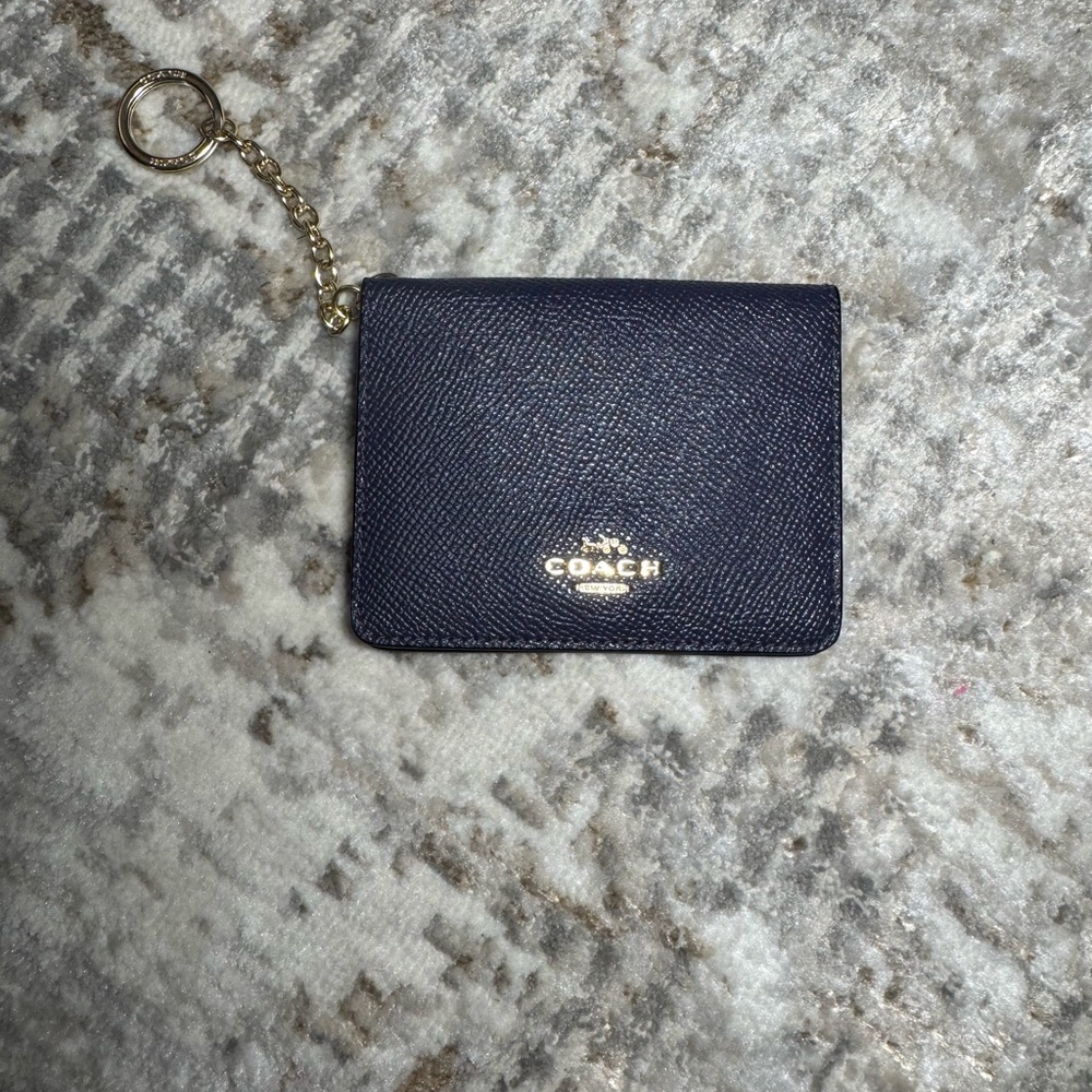 Coach Black and Gold Key Card Holder with Chain